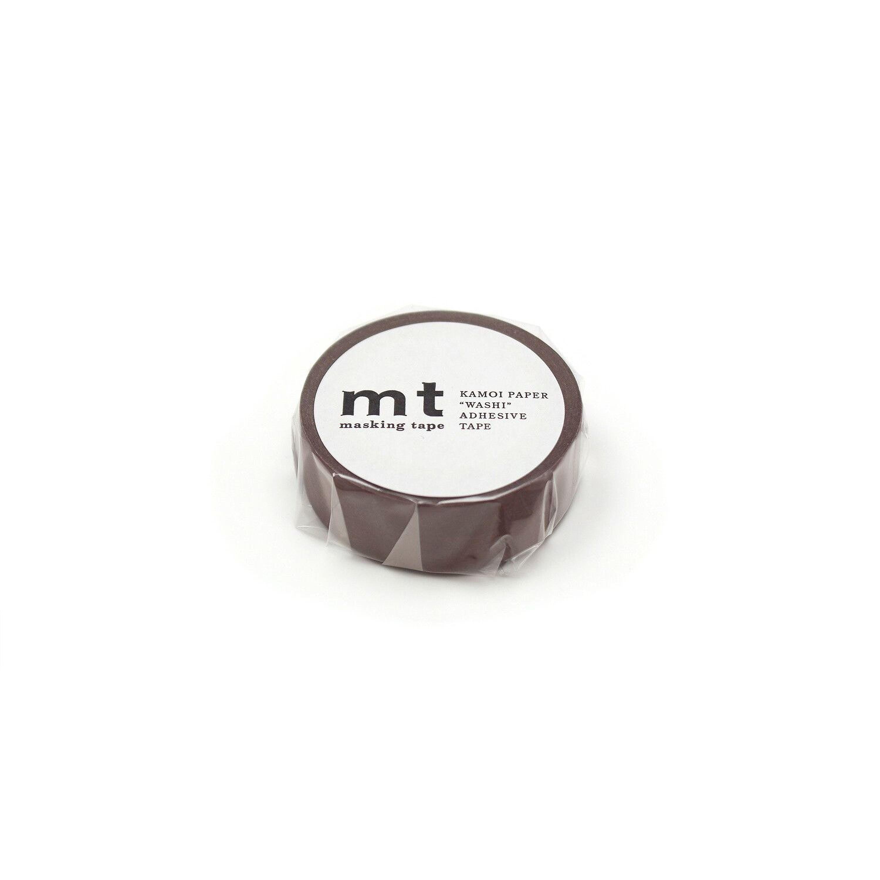 A single roll of brown masking tape with a white label.
