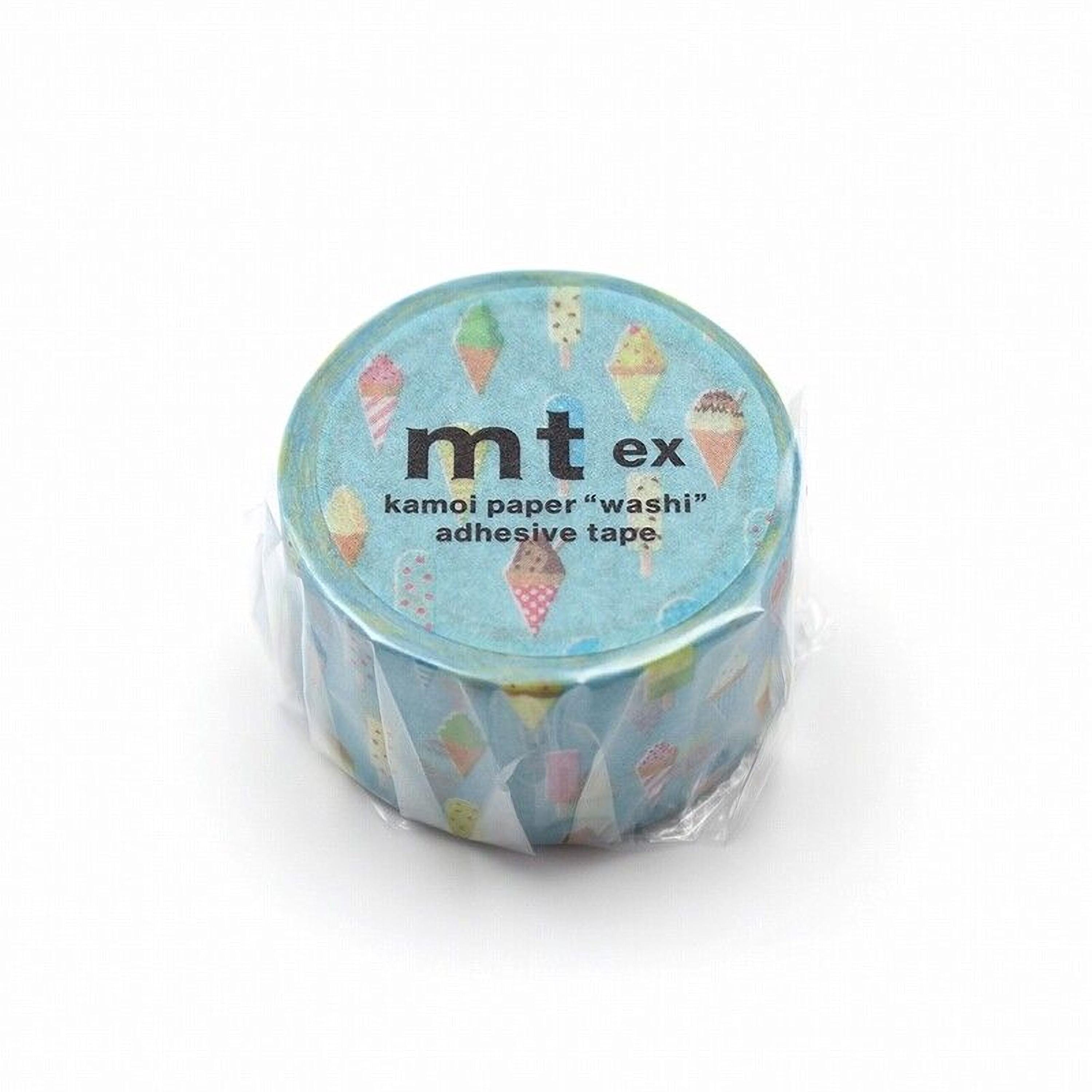 A roll of kamoli paper "washi" adhesive tape with a blue and white color scheme and ice cream designs.