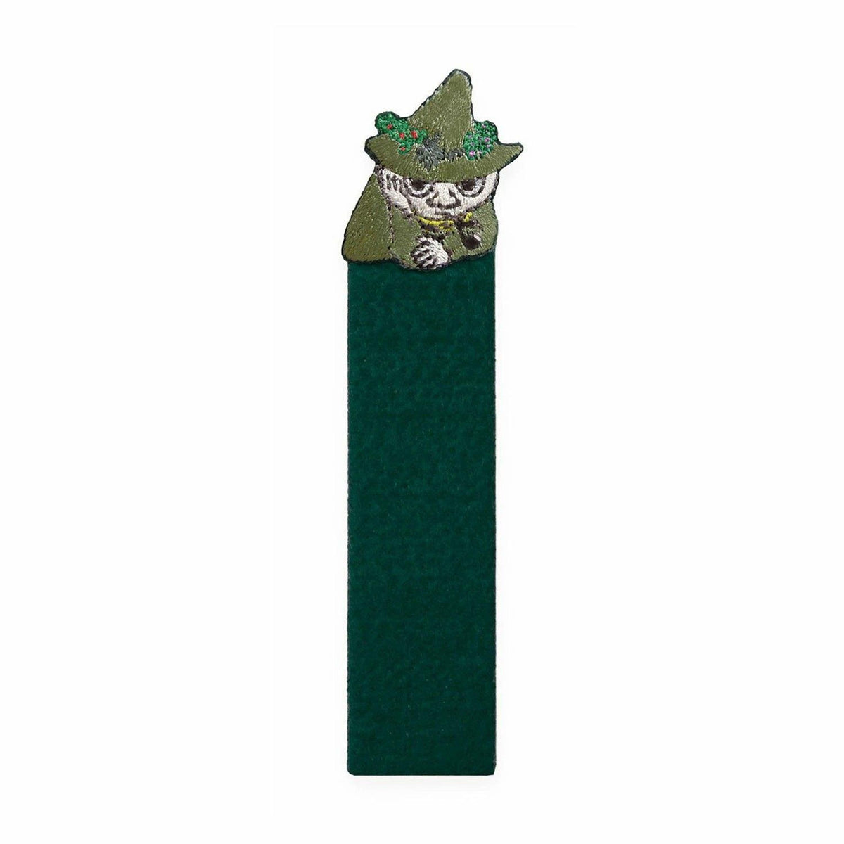 A green bookmark with a cartoon character wearing a hat and holding a camera.