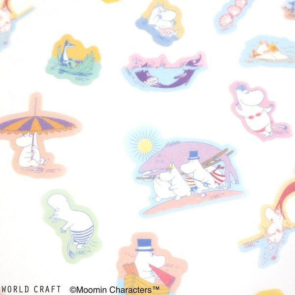 a collage of various cartoon character stickers, including Moomins, on a white background.