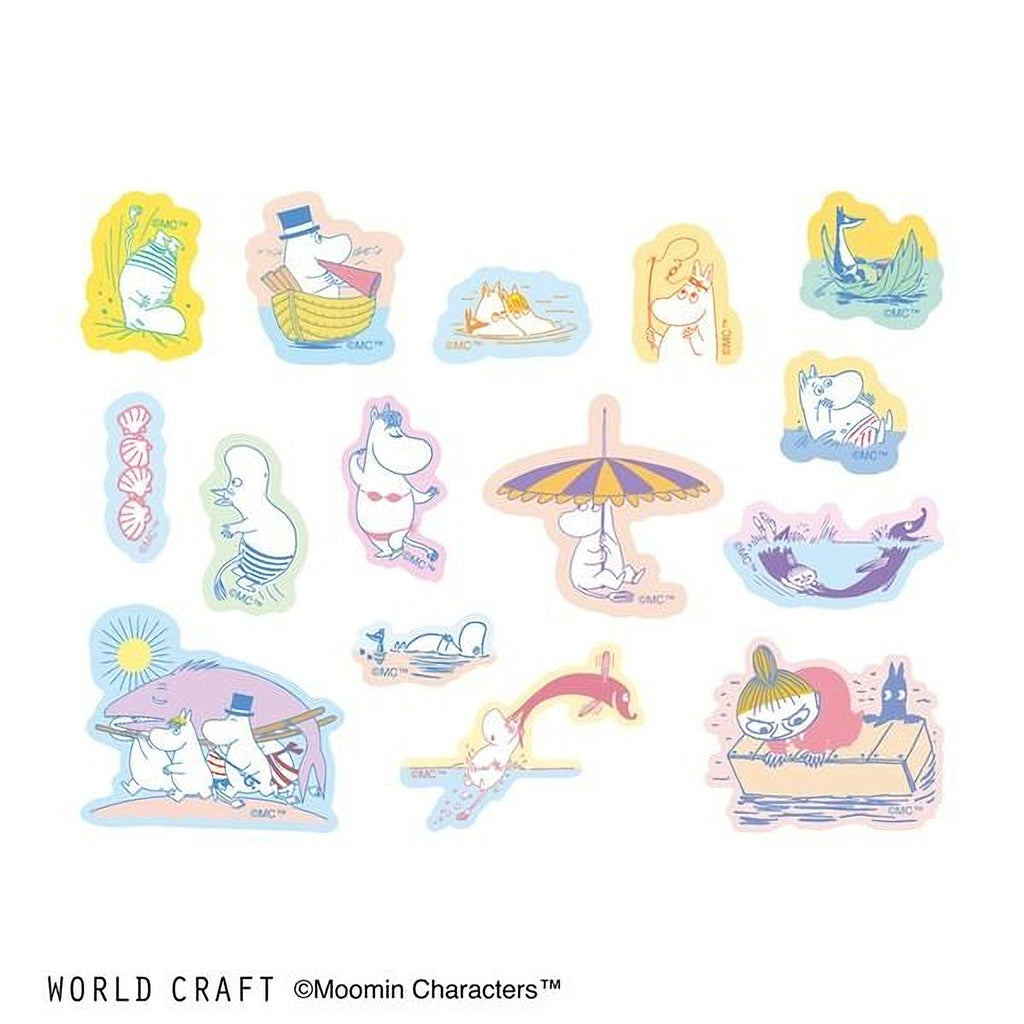 a collection of colorful stickers featuring various cartoon characters, including Moomins, from the Moomin characters series.