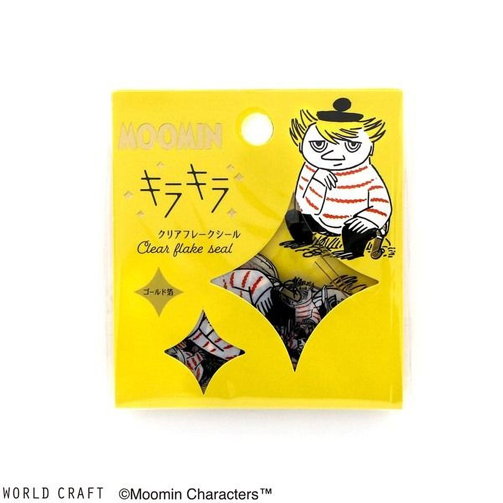 The image is a yellow package with a cartoon character on it, and it contains a clear, clear-flake seal.