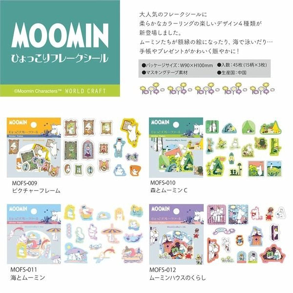The image is a collage of various stickers and illustrations related to the character Moomin, featuring different scenes, characters, and objects.