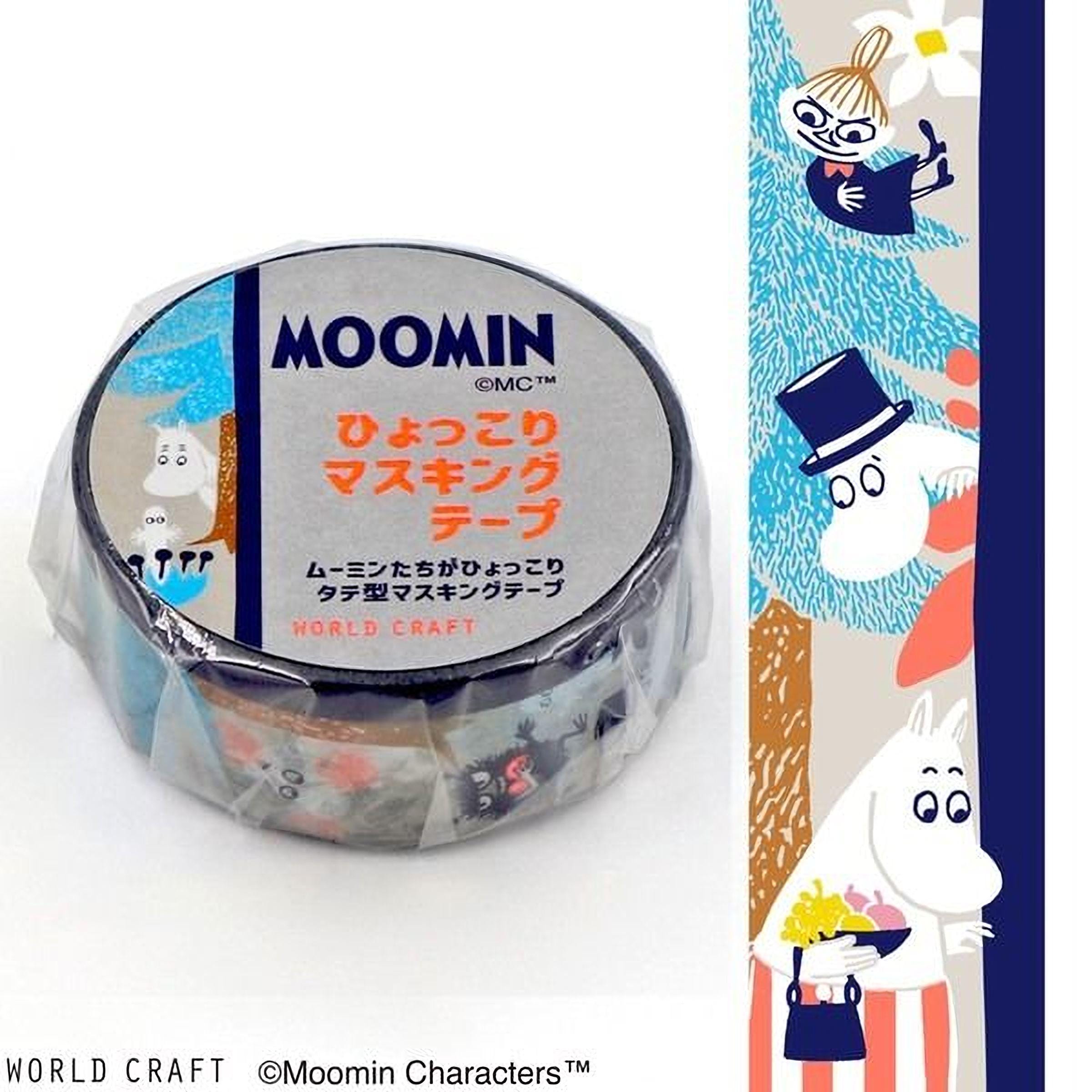 a circular object with a label and a colorful illustration of Moomin characters on the side.