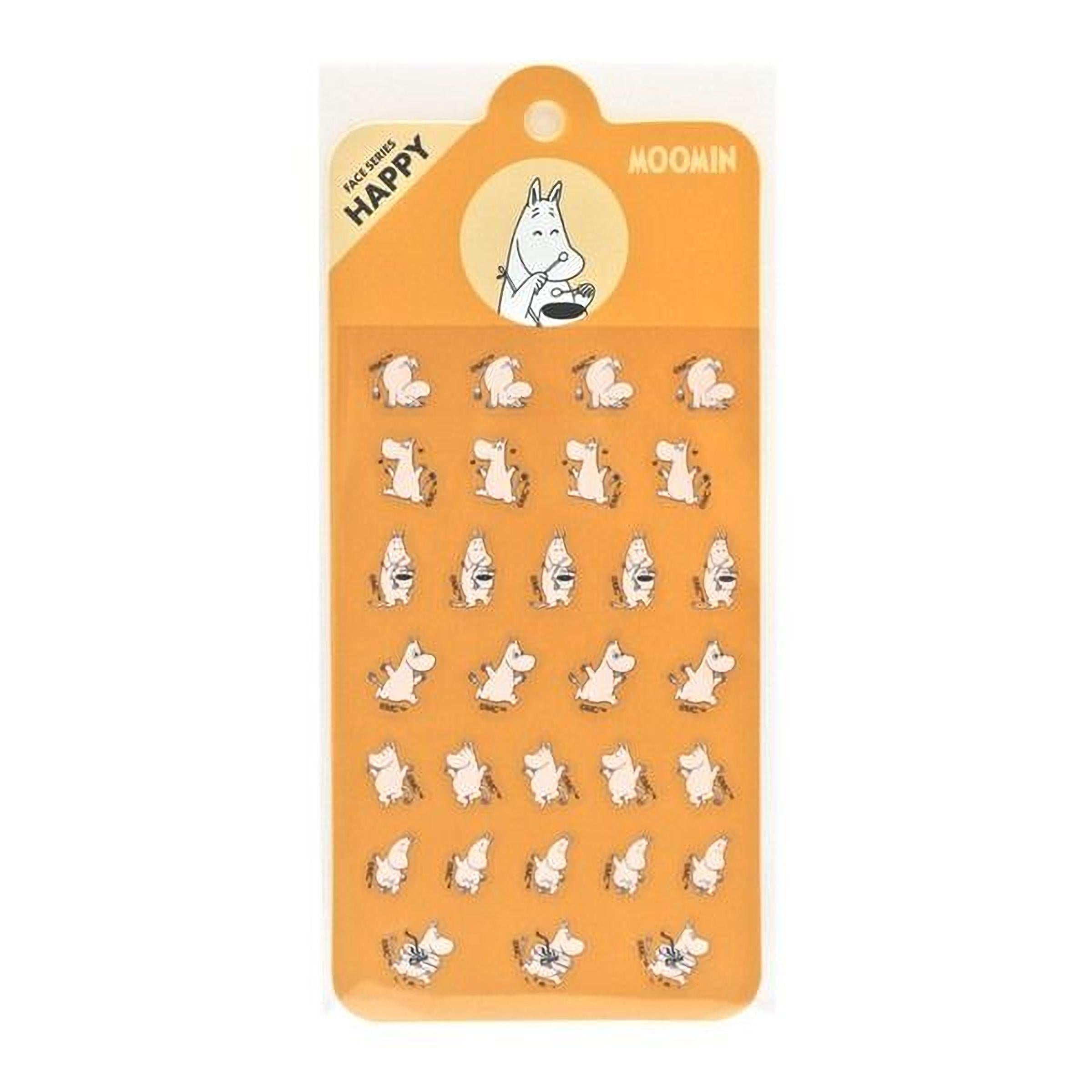 The image is a sticker pack featuring a cartoon character, likely Moomin, with a repeating pattern of the character in various poses.