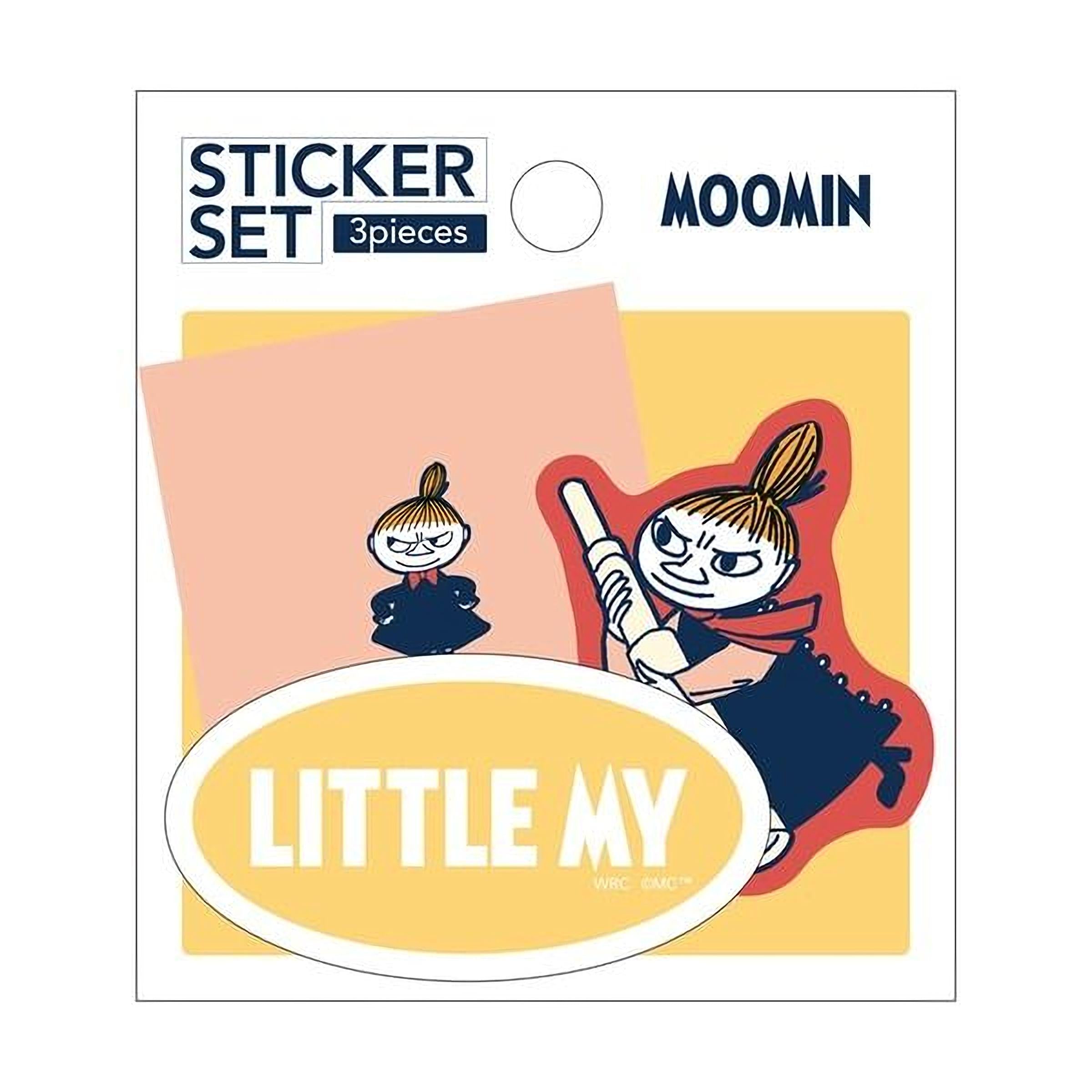 The image is a sticker set featuring cartoon characters, including a character with a ponytail and the text "LITTLE MY" on a yellow oval background.