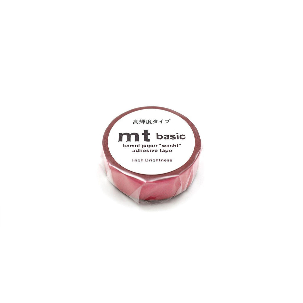 A roll of red kamol japanese washi tape with a label that reads "mt basic" and "High Brightness".