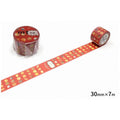two rolls of red and white patterned tape with various food items printed on them, including donuts, cookies, and other pastries.