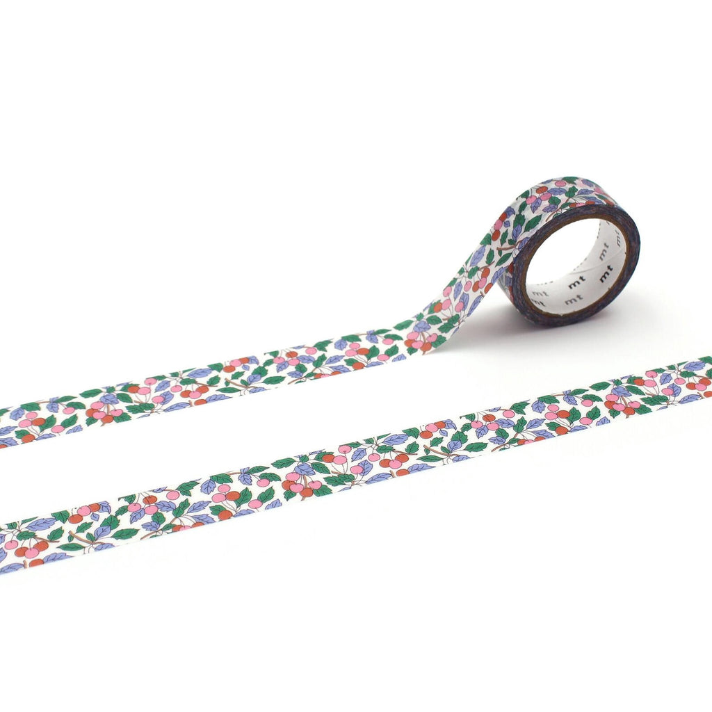 a roll of patterned tape with a floral design, lying on a white surface.