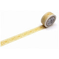 A roll of gold-colored tape with a decorative border pattern is shown against a white background.