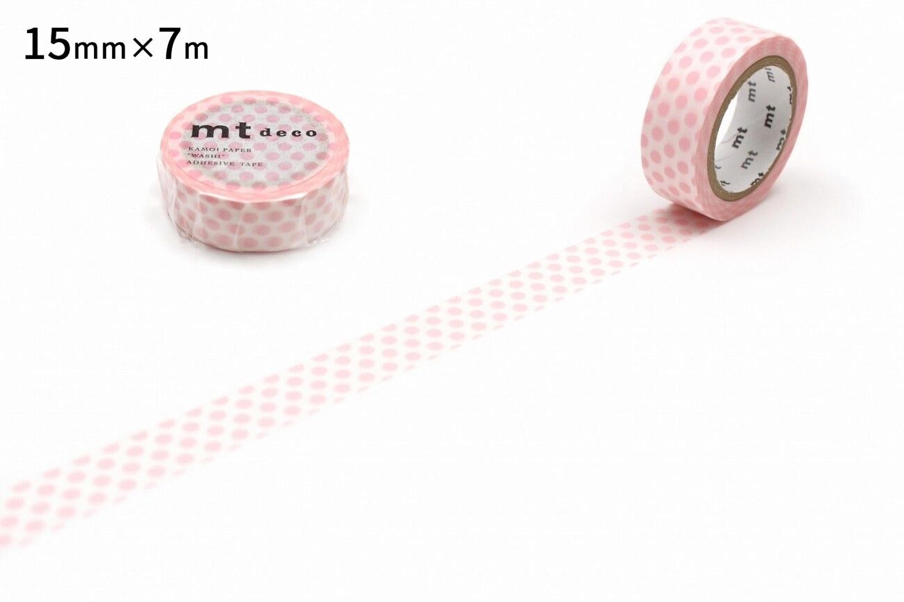two rolls of pink and white polka dot tape on a white background.