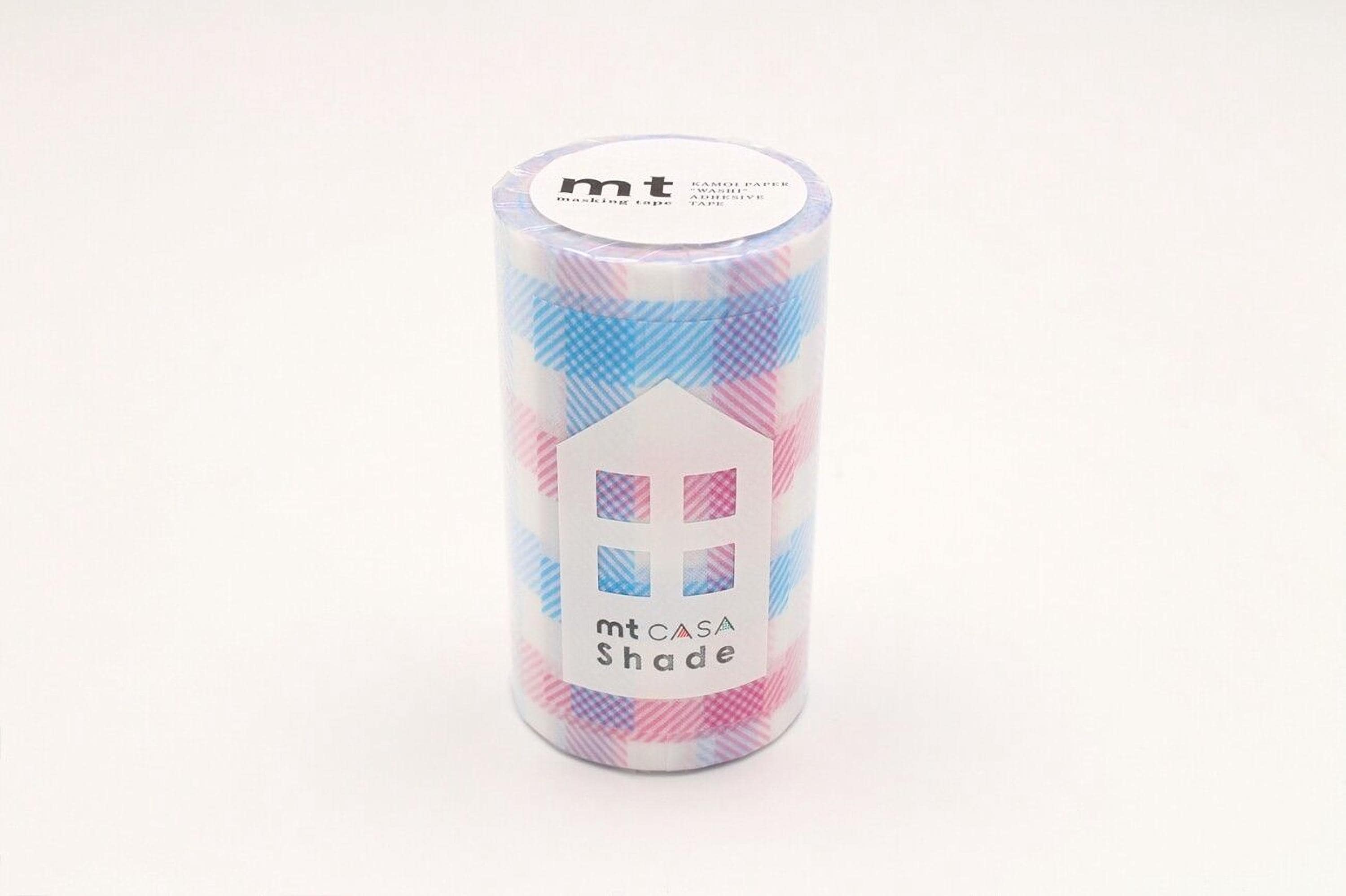 A cylindrical container with a plaid pattern and a label that reads "mt CASA Shade".
