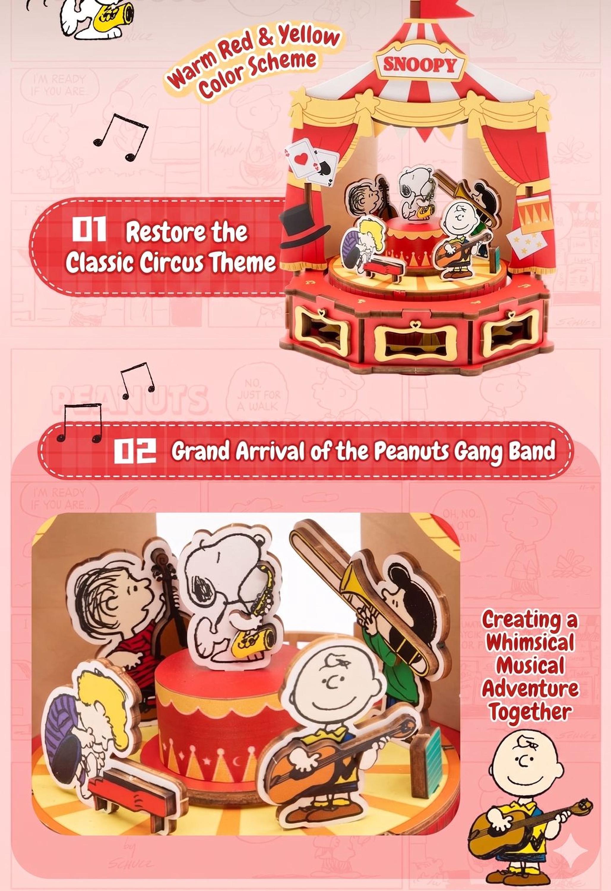 The image is a collage featuring various scenes from the classic circus theme, including a circus tent, a band, and a cake.