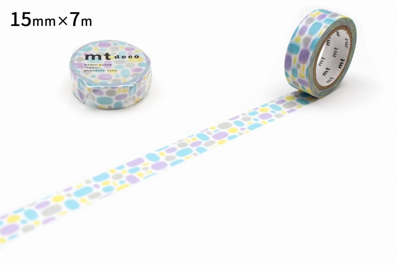 two rolls of patterned tape with a polka dot design, one roll placed on top of the other.