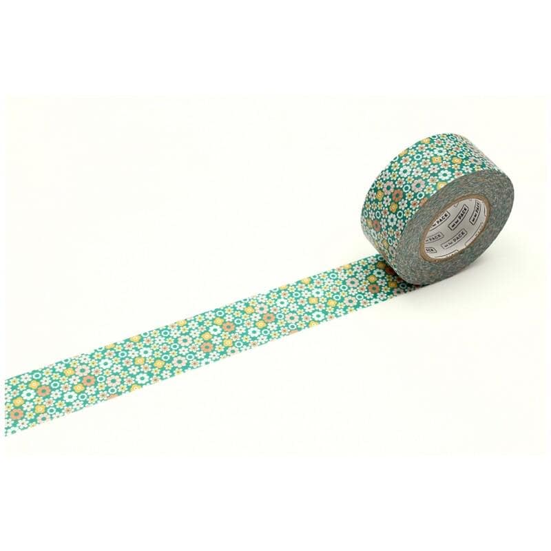 A roll of patterned tape with a floral design is shown against a white background.