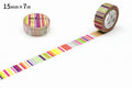 two rolls of colorful, striped tape on a white background.