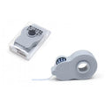 a gray tape dispenser and its packaging, both placed on a white background.