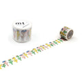 a roll of decorative tape with a repeating pattern of colorful flowers on it, and a second roll of the same tape with a similar pattern.