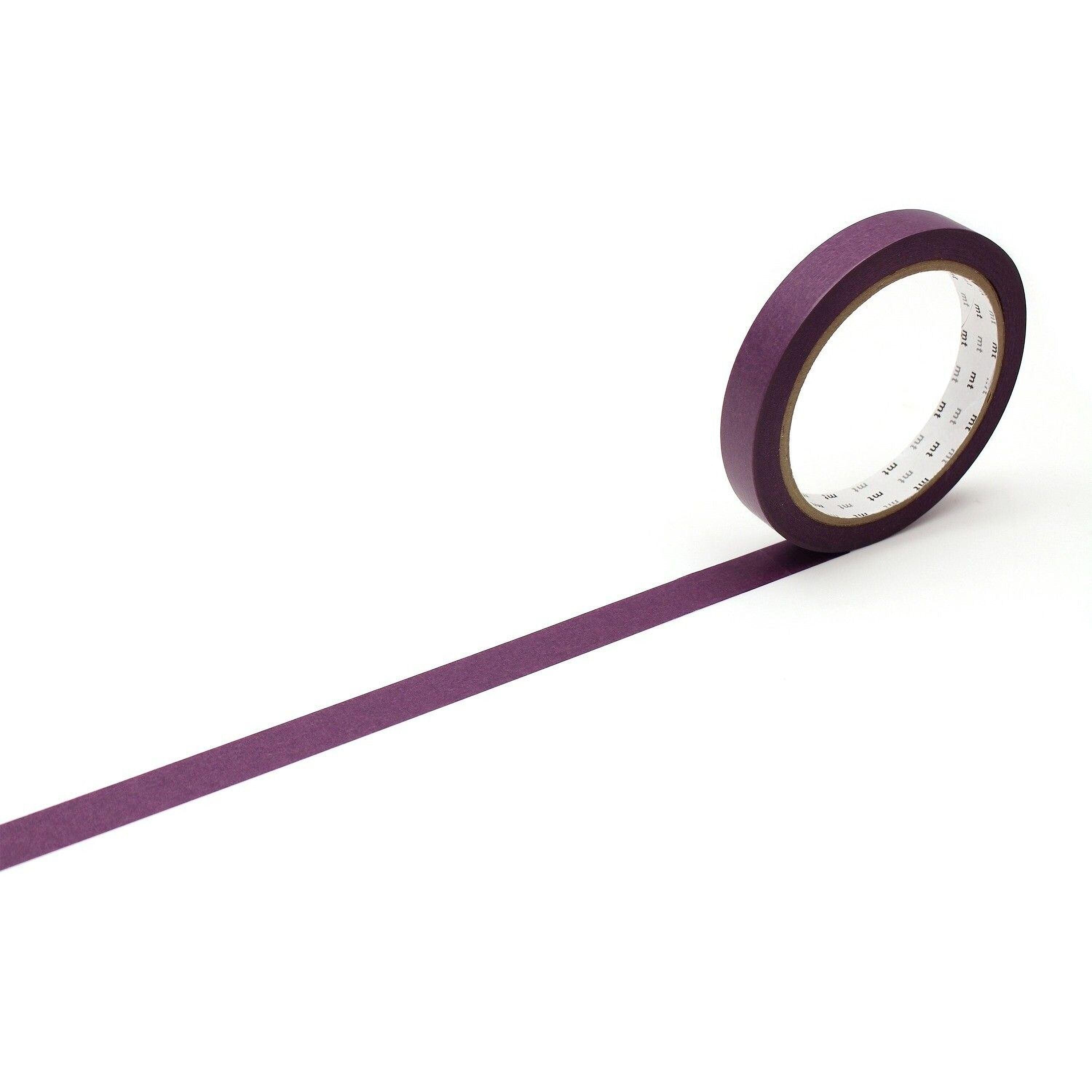 A roll of purple tape with a white center is shown against a white background.