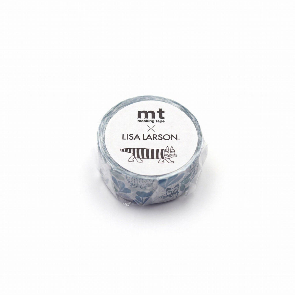 A roll of masking tape with a label that says "Lisa Larson" and features a cat illustration.