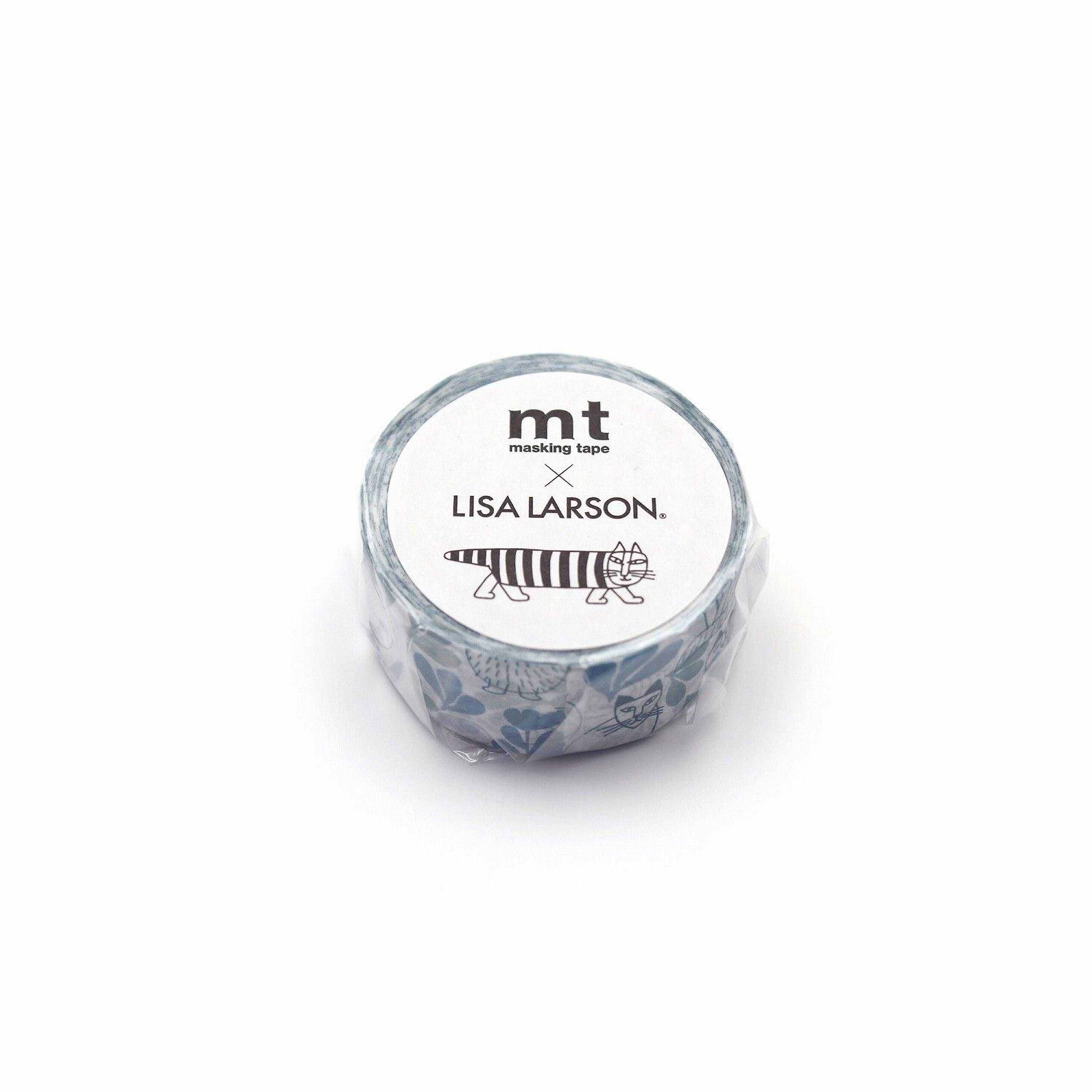A roll of masking tape with a label that says "Lisa Larson" and features a cat illustration.