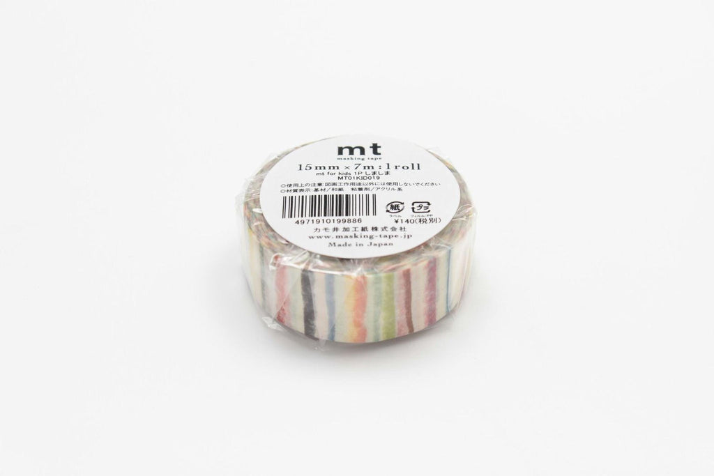 A roll of multicolored tape with a label indicating it is 15mm x 7.5cm.