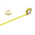 a yellow and black patterned tape roll and a round yellow lid with the text "MT PENNY" printed on it, both placed on a white background.