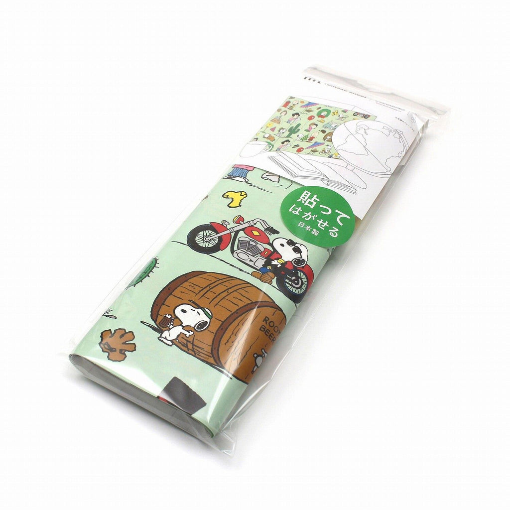 A package of Peanuts-themed stickers featuring Snoopy and a motorcycle.
