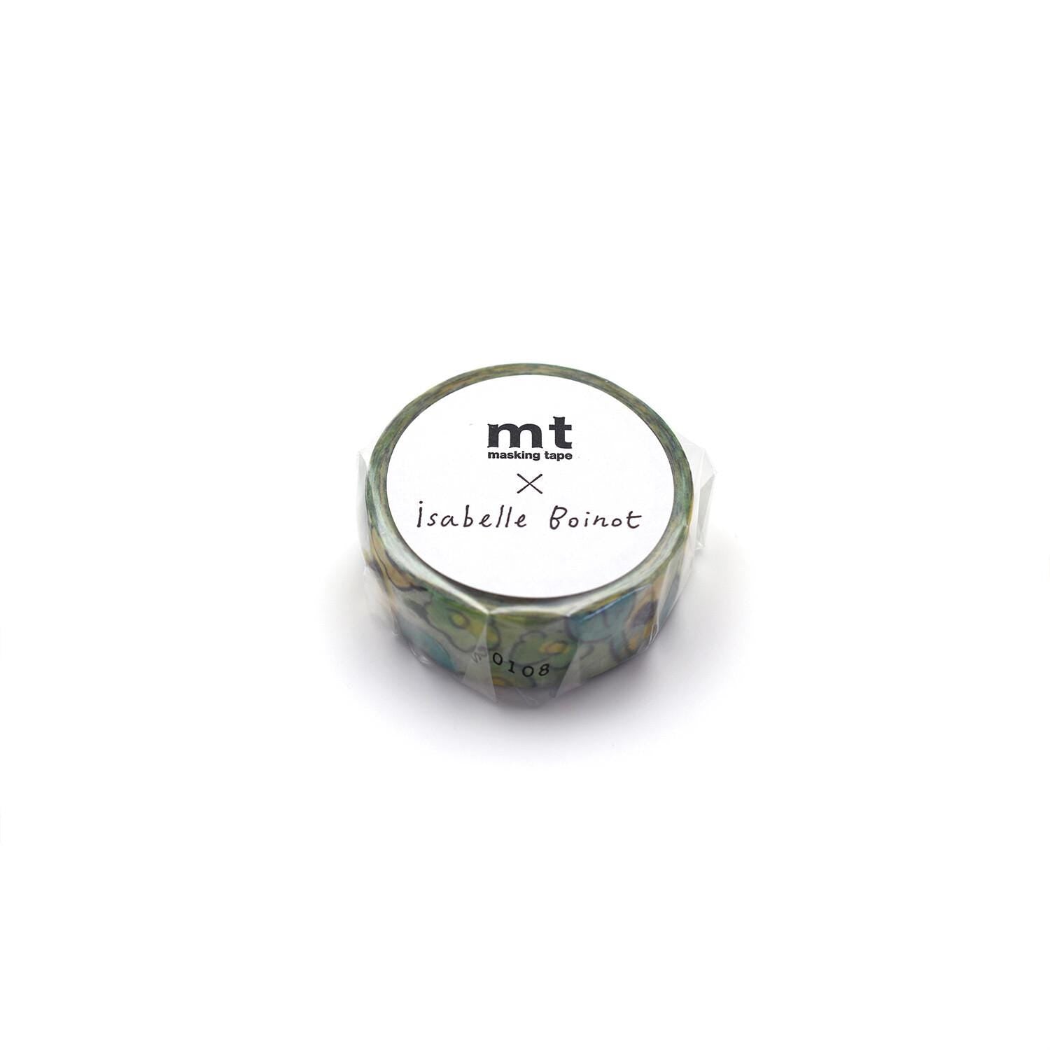A round object with a label that reads "mt masking tape Isabelle Boinot" and a number "1068" on it.