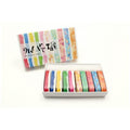 A box containing a set of colorful watercolor markers, with the box lid open to reveal the markers inside.