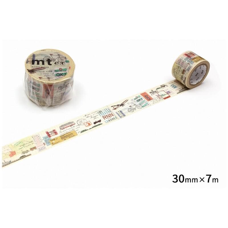 two rolls of travel-themed washi tape on a white background.