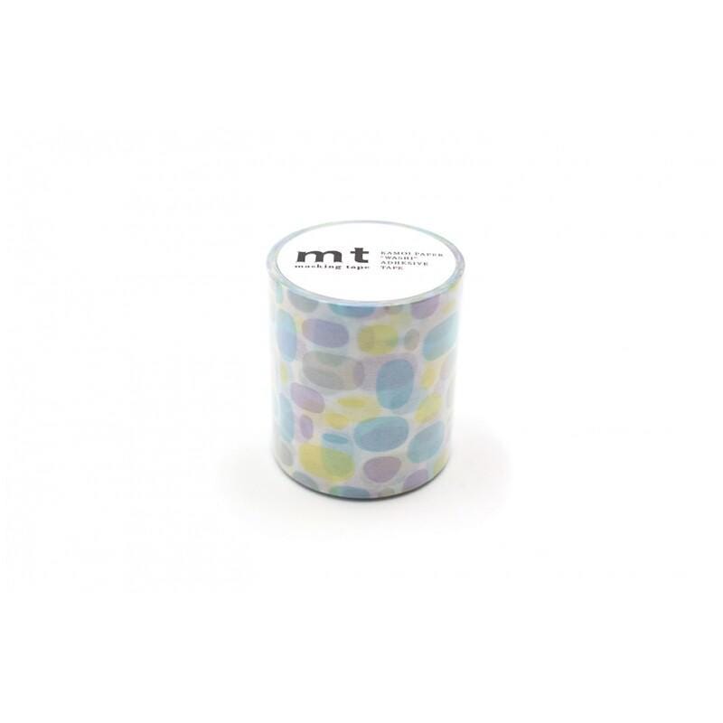 A cylindrical container with a colorful polka dot pattern on it.