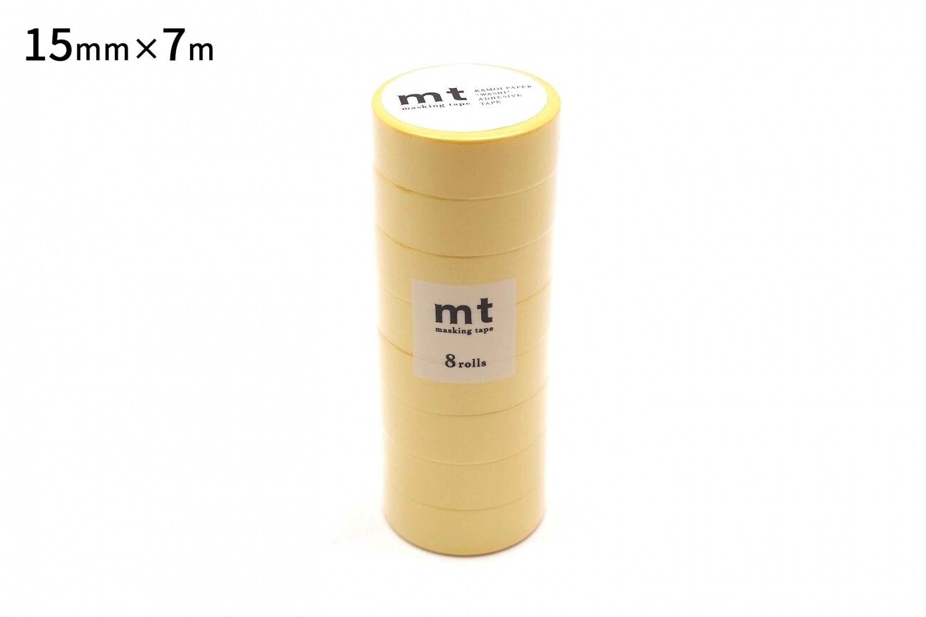 A stack of yellow tape rolls with the text "mt" and "marking tape" printed on them.