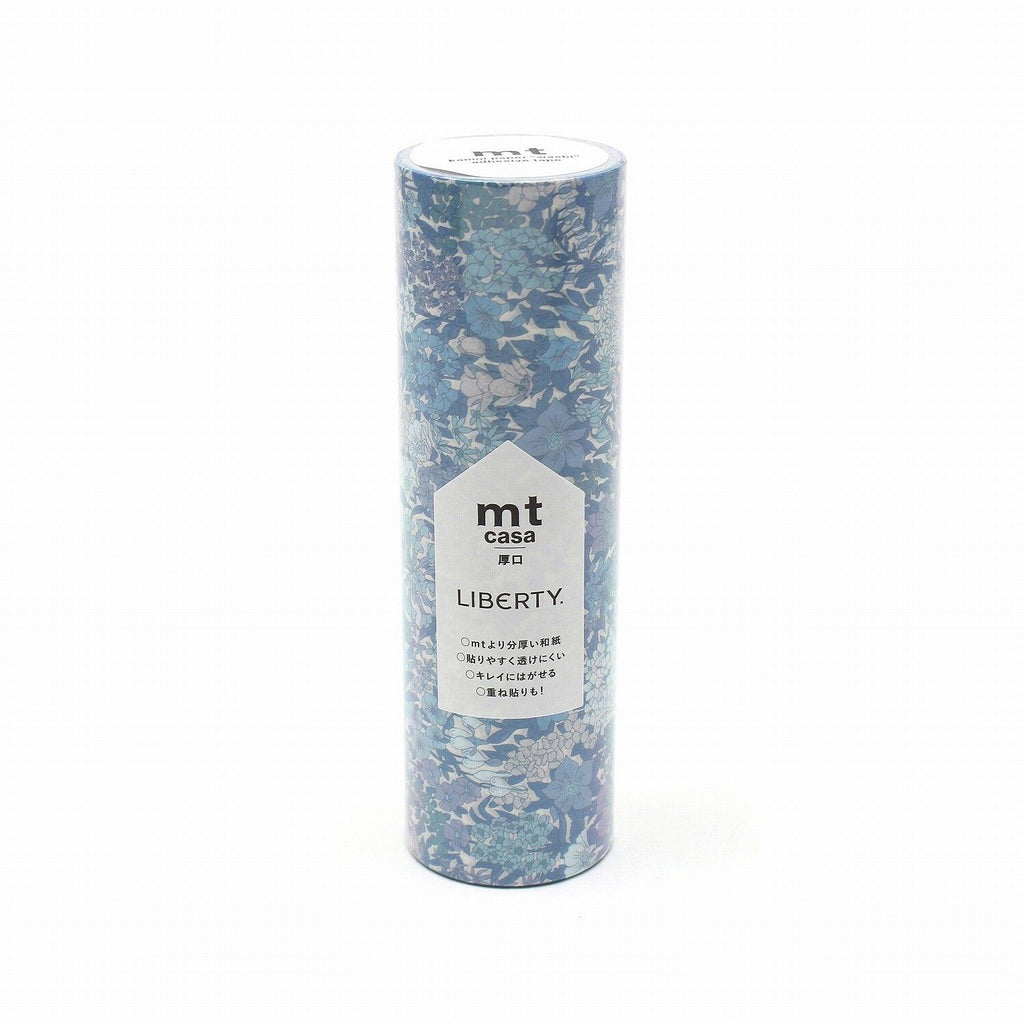 A cylindrical container with a floral pattern and text on it.