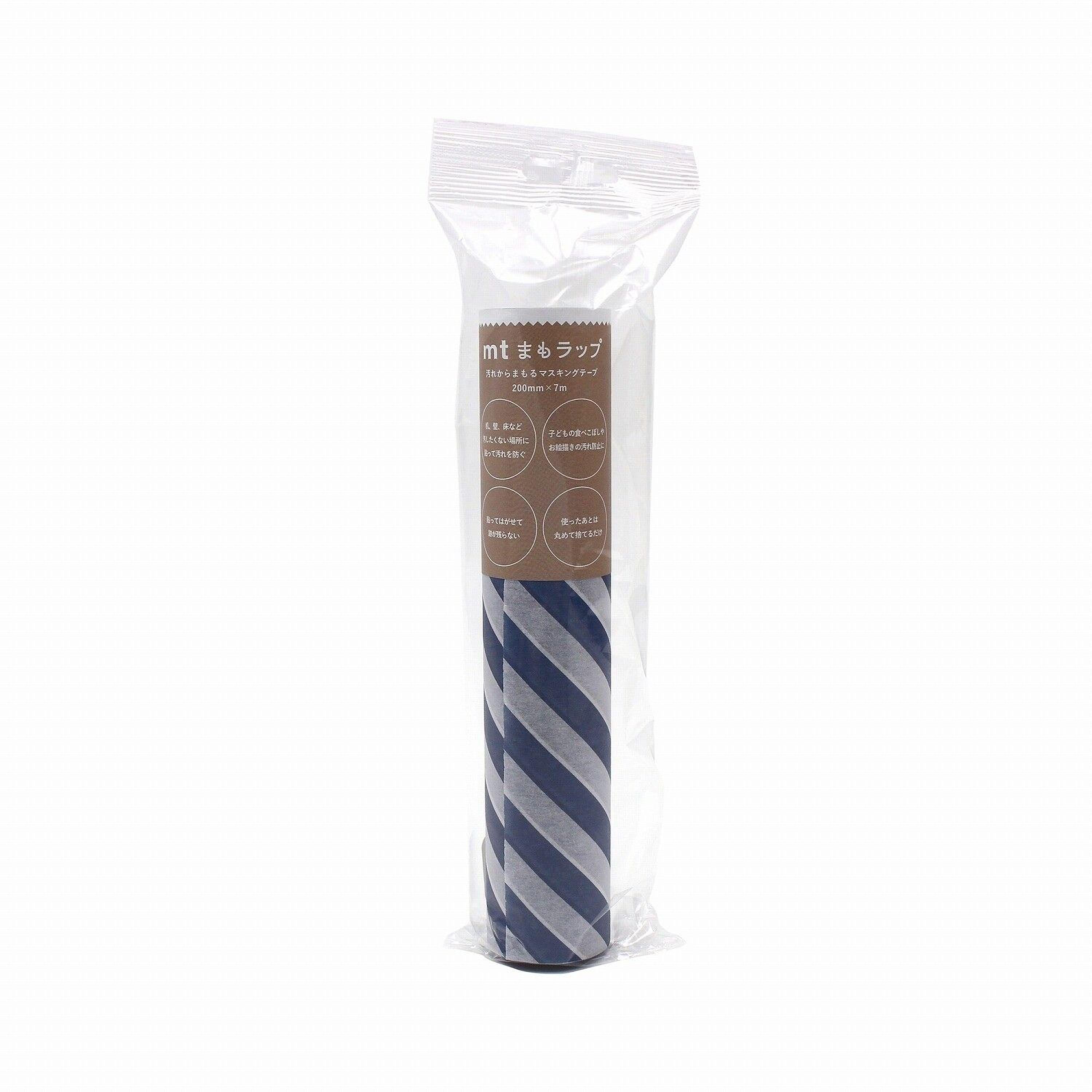 A cylindrical object with a striped pattern, likely a cylindrical container or tube, wrapped in a clear plastic bag.