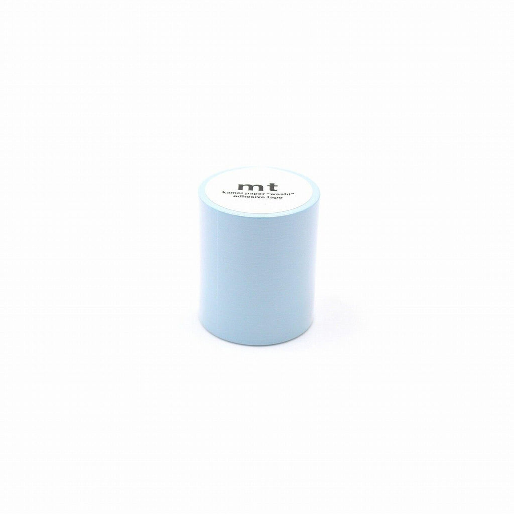 A light blue cylindrical object with a white label on it, placed against a white background.