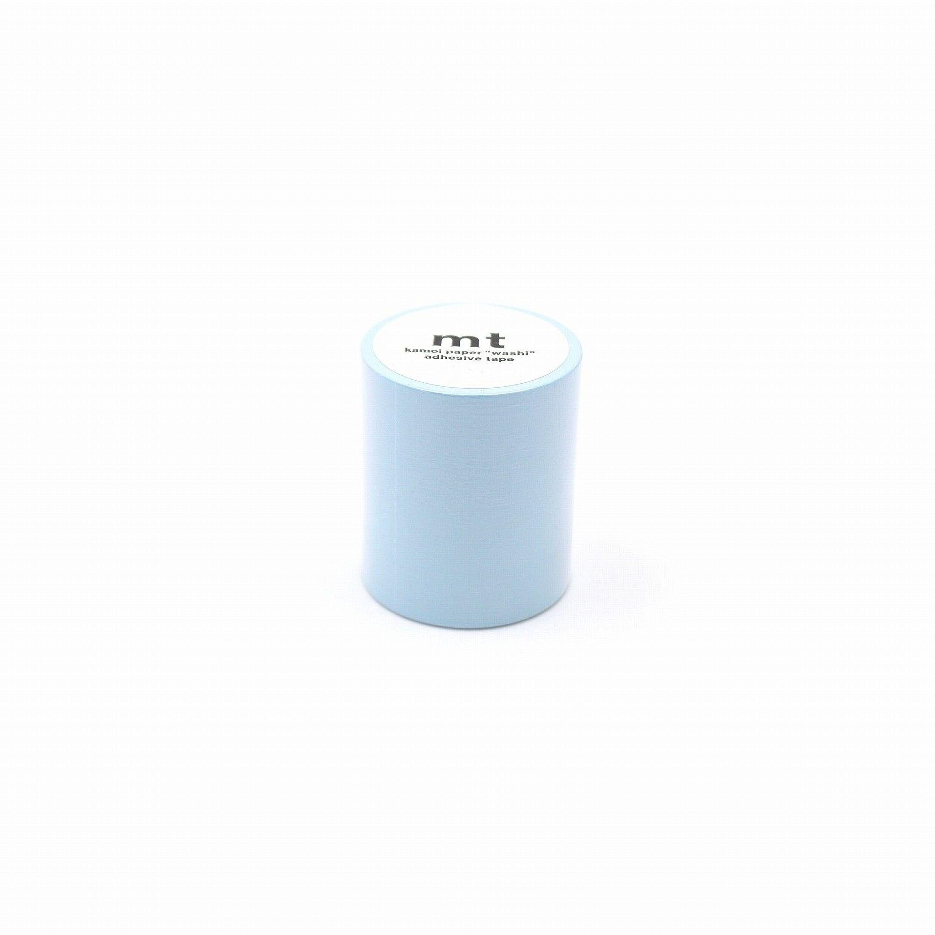A light blue cylindrical object with a white label on it, placed against a white background.
