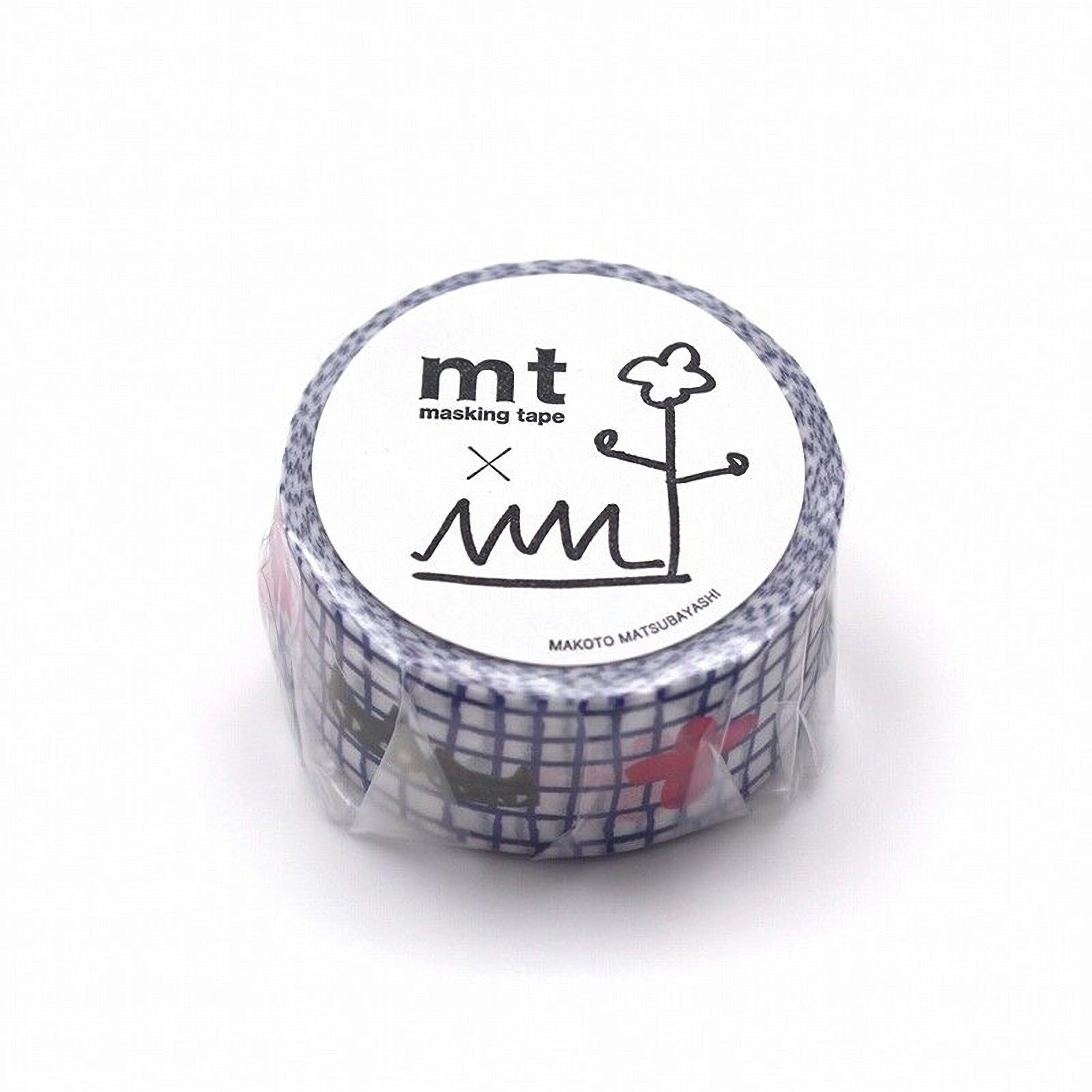 A roll of masking tape with a checkered pattern and a drawing of a person on it.