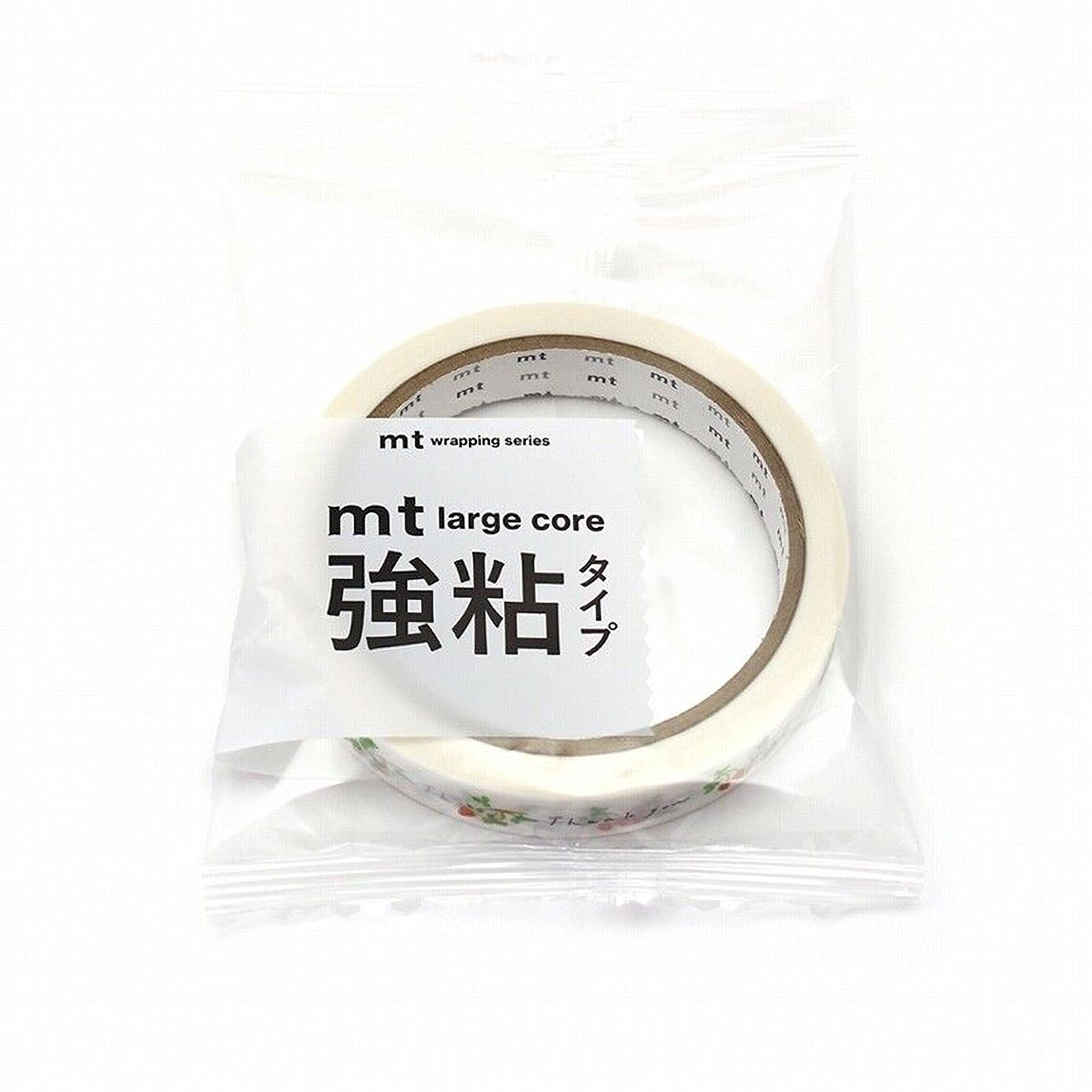 A roll of tape with the label "mt large core" and Japanese text, indicating it is a product from the Mt wrapping series.