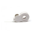 A white roll of tape with a silver spout and a small hole in the center.