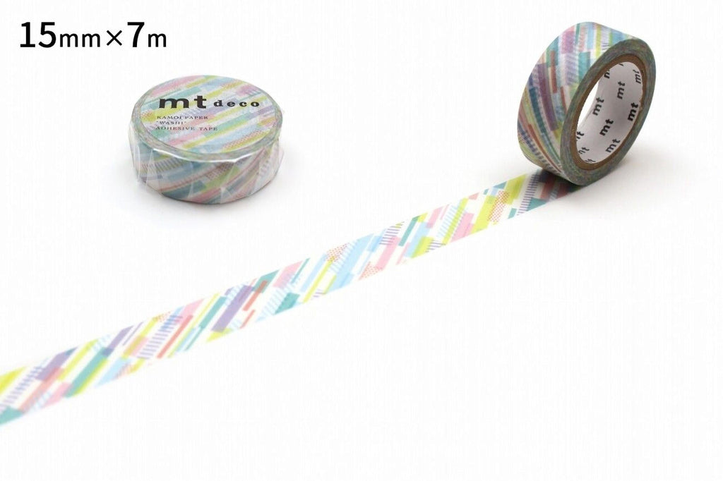 two rolls of multicolored washi tape on a white background.