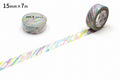 two rolls of multicolored washi tape on a white background.
