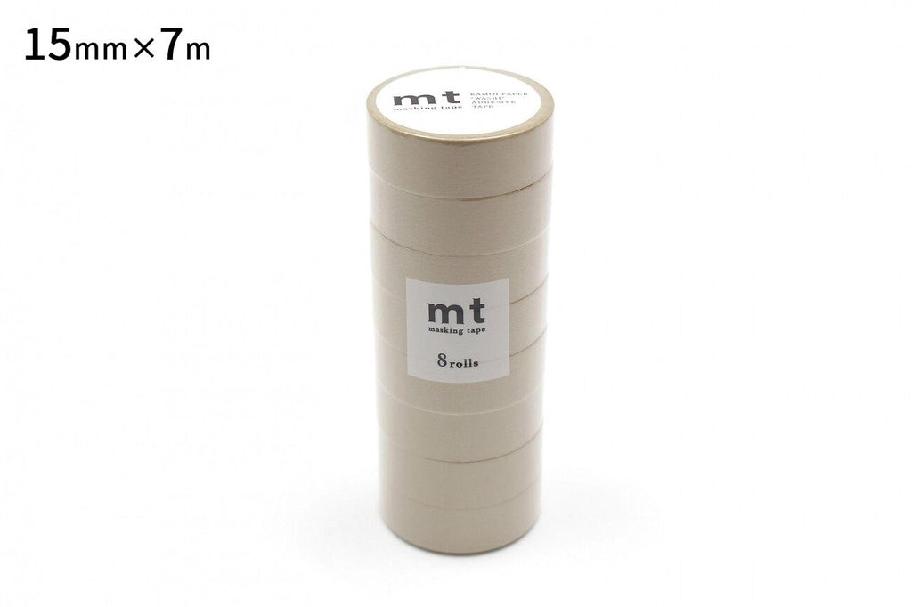 A stack of 7 rolls of masking tape, with a label indicating the size and brand.
