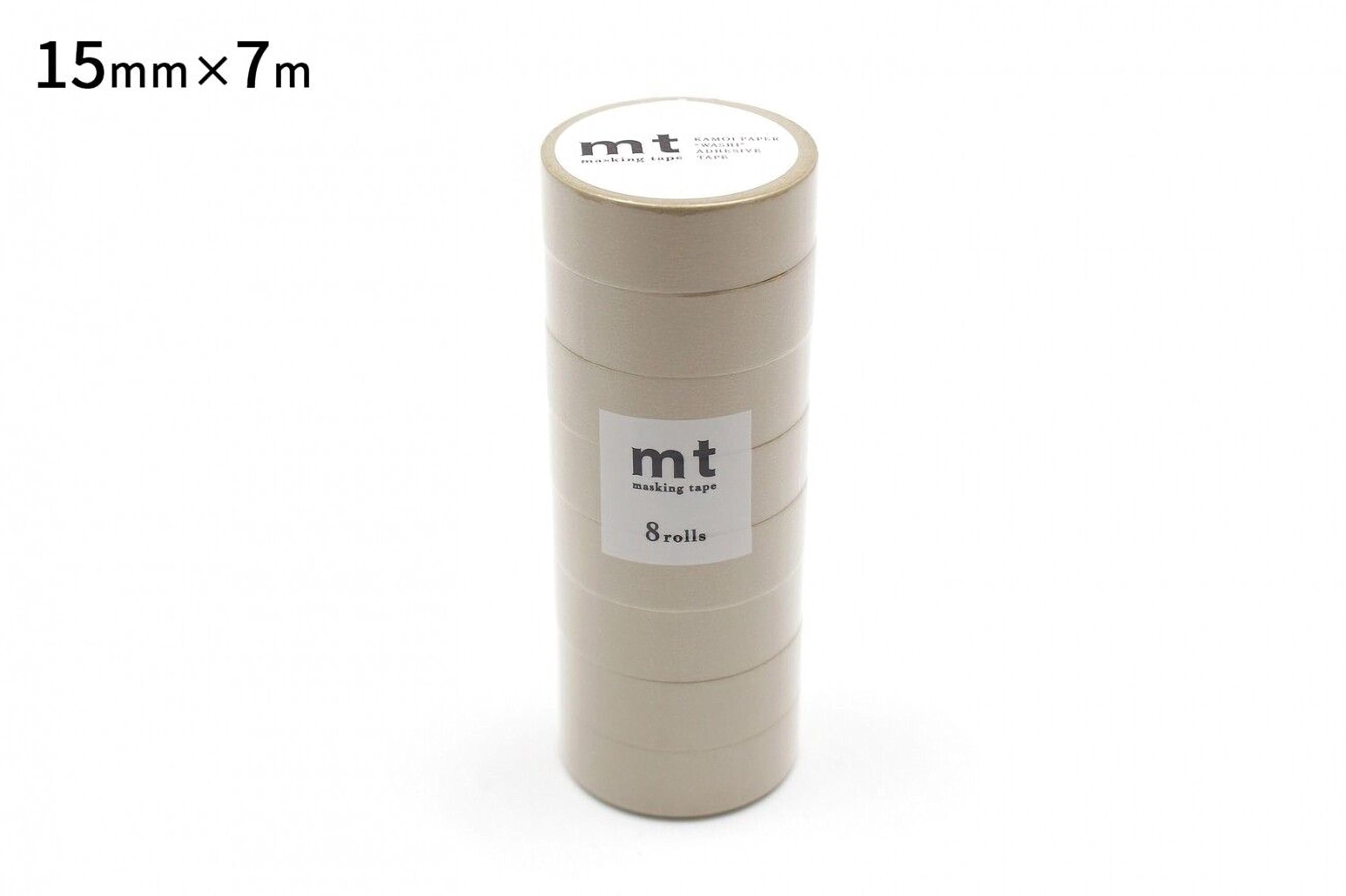 A stack of 7 rolls of masking tape, with a label indicating the size and brand.