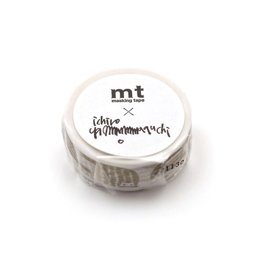 A roll of masking tape with the brand name mt' printed on it.