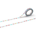 a roll of blue and white patterned tape with a repeating design of red and yellow crabs on a white background.