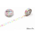 two rolls of washi tape with a floral pattern, one roll is placed on the left side and the other roll is placed on the right side.