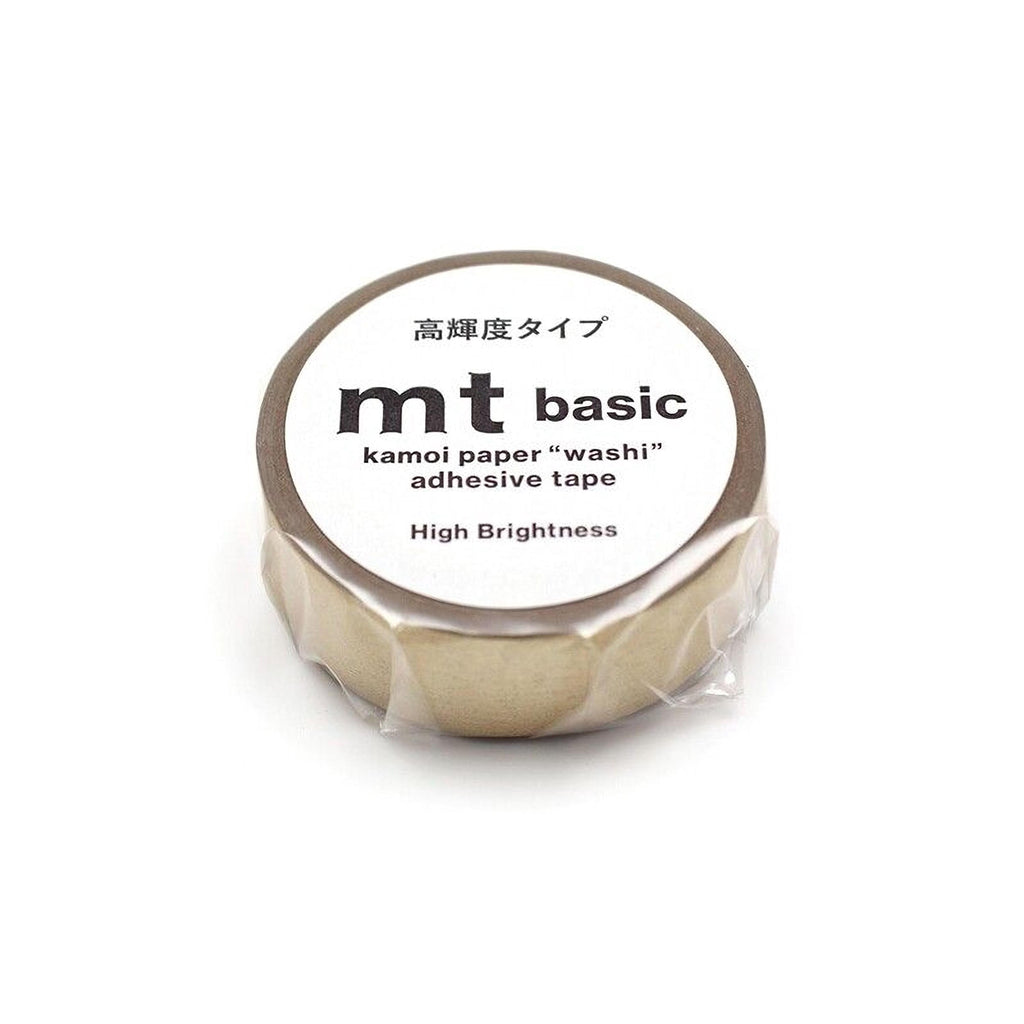A roll of kamoi paper "washi" adhesive tape with the label "mt basic" and "High Brightness" printed on it.