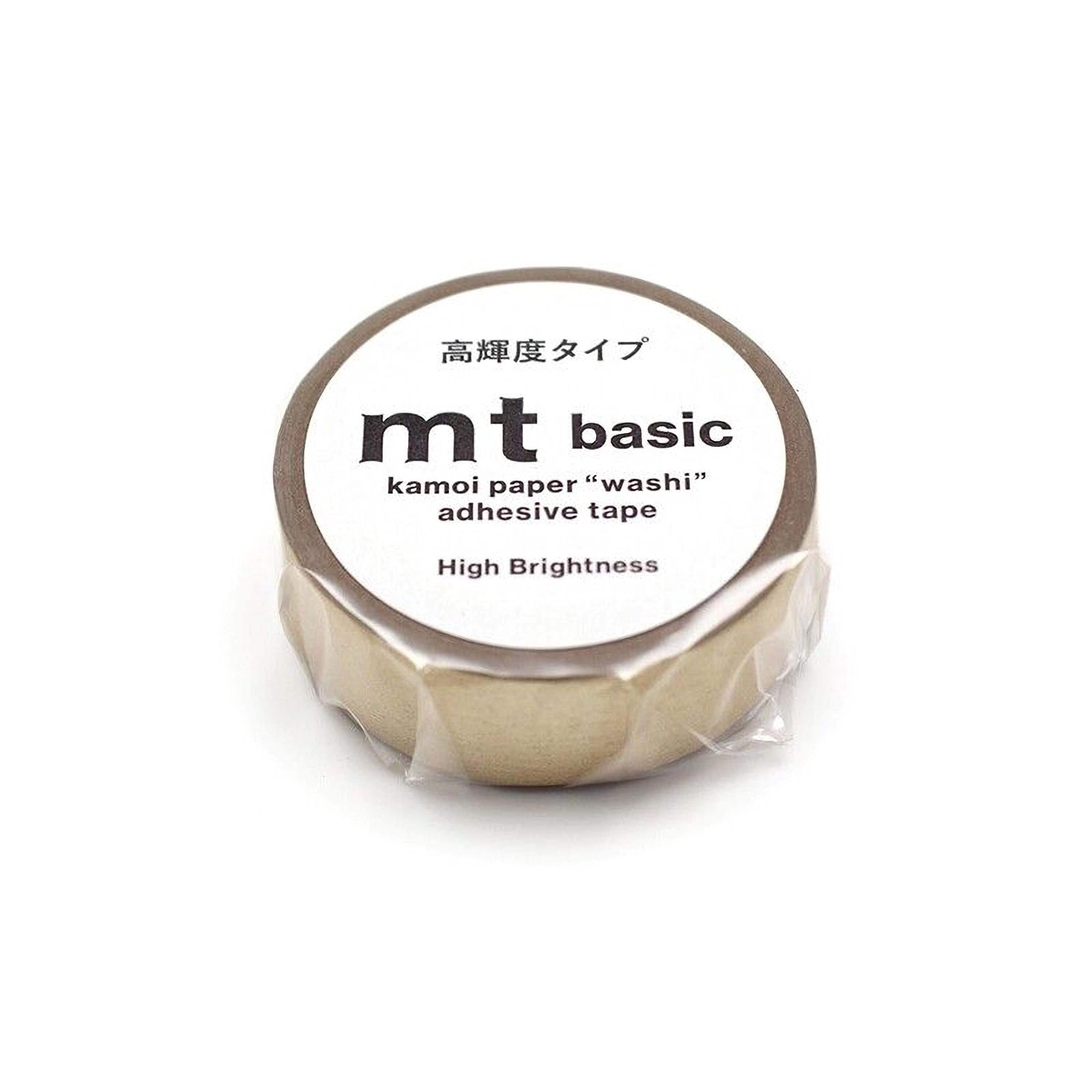 A roll of kamoi paper "washi" adhesive tape with the label "mt basic" and "High Brightness" printed on it.