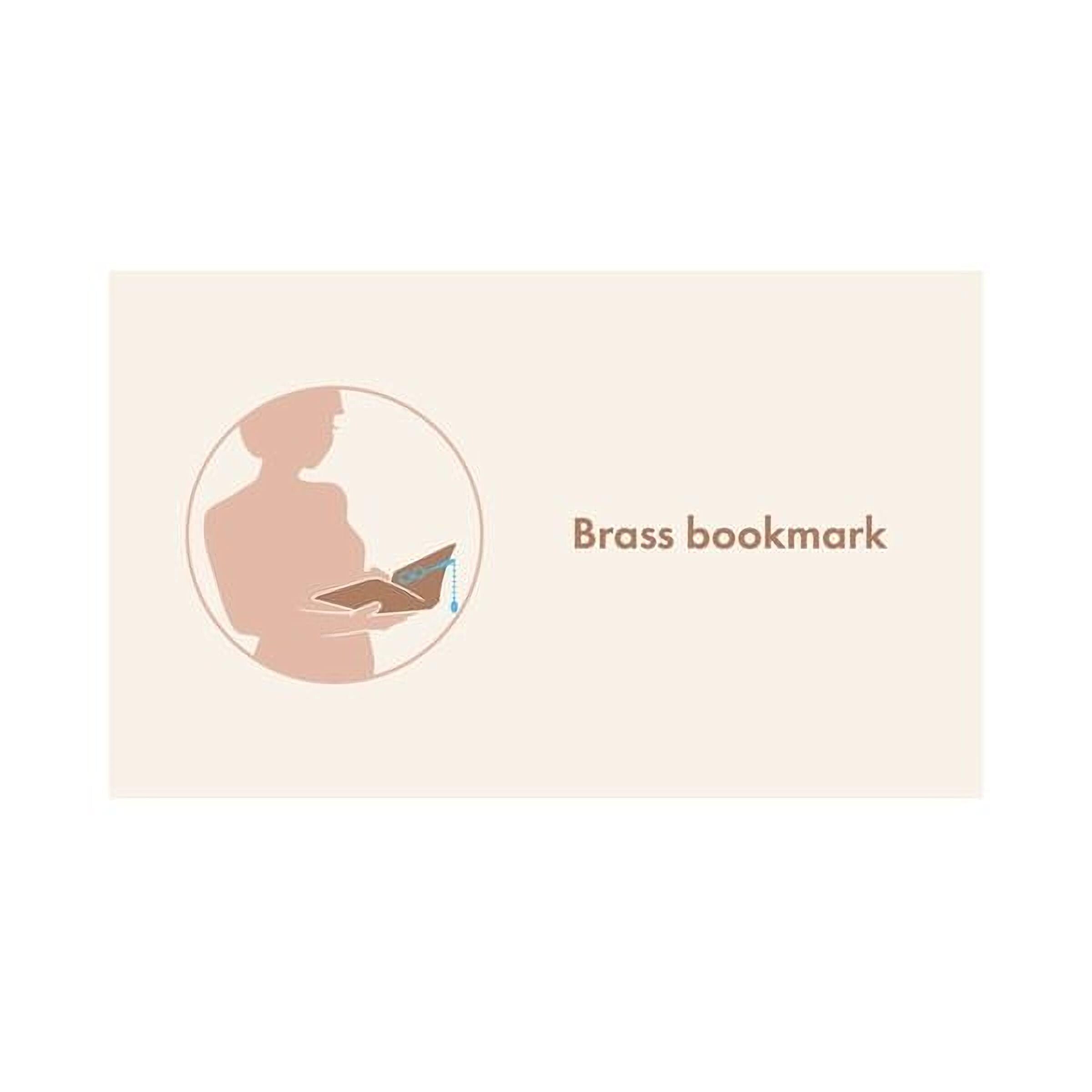 a silhouette of a person holding a book, with the text "Brass bookmark" written below the image.